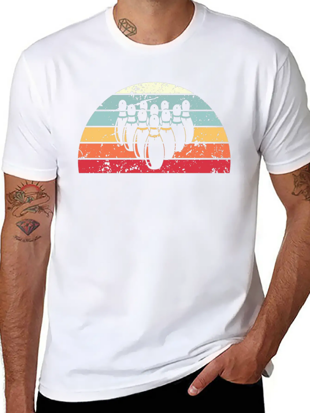 Retro Bowling Sunset Vintage Bowl Sunrise Stylish Everyday T-Shirt – Unisex Basic Cotton Tee
