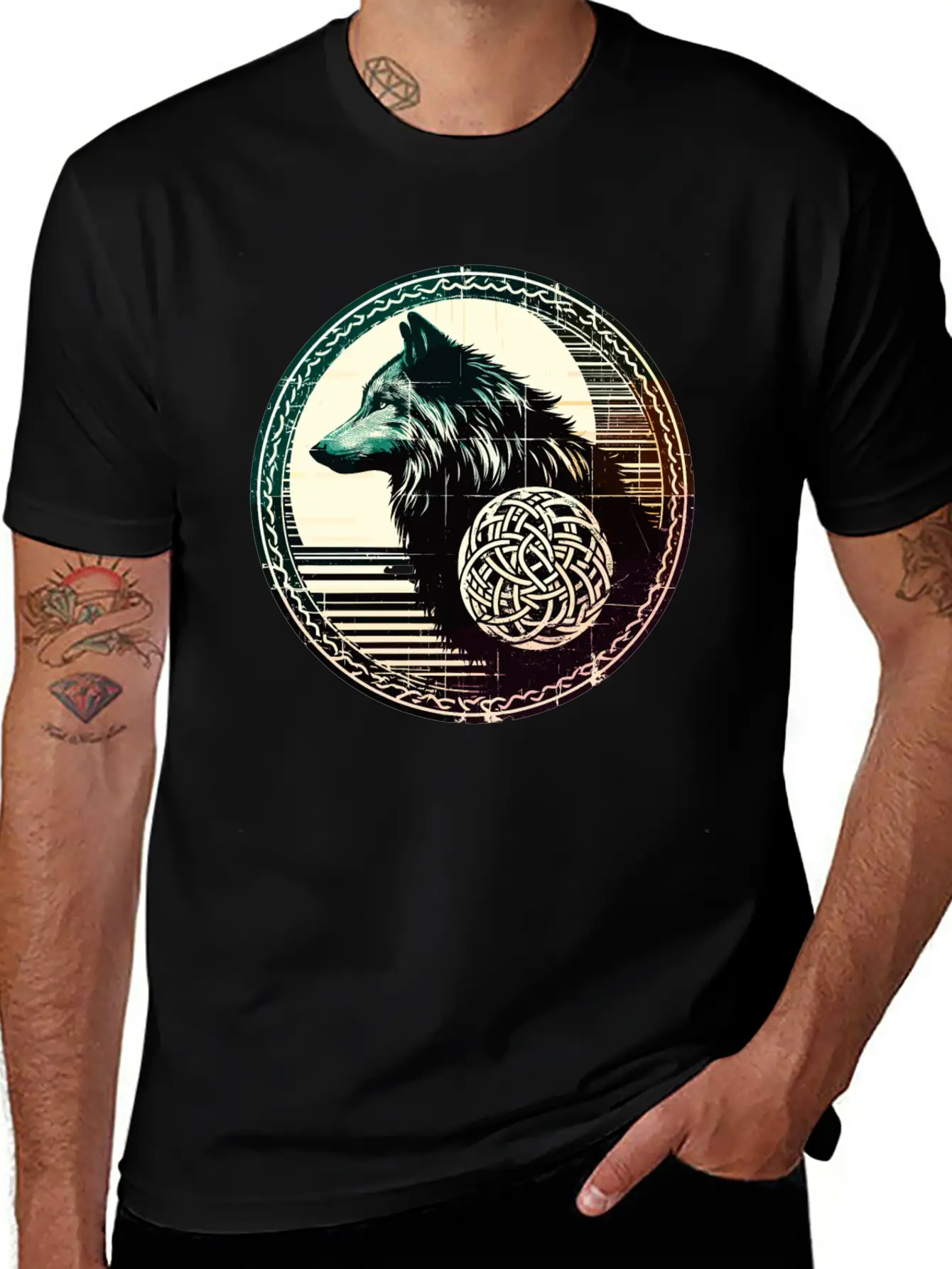Retro Celtic Wolf Unisex Casual T-Shirt – Clean Design For Daily Comfort