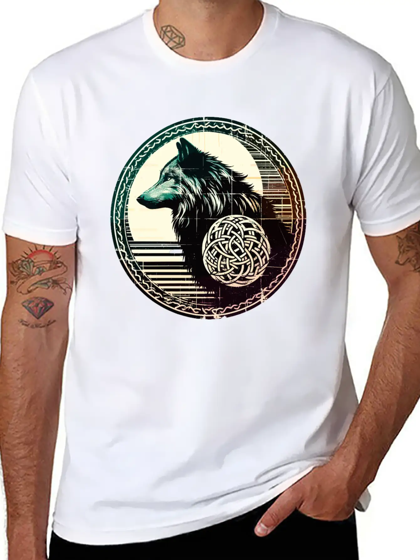 Retro Celtic Wolf Unisex Casual T-Shirt – Clean Design For Daily Comfort