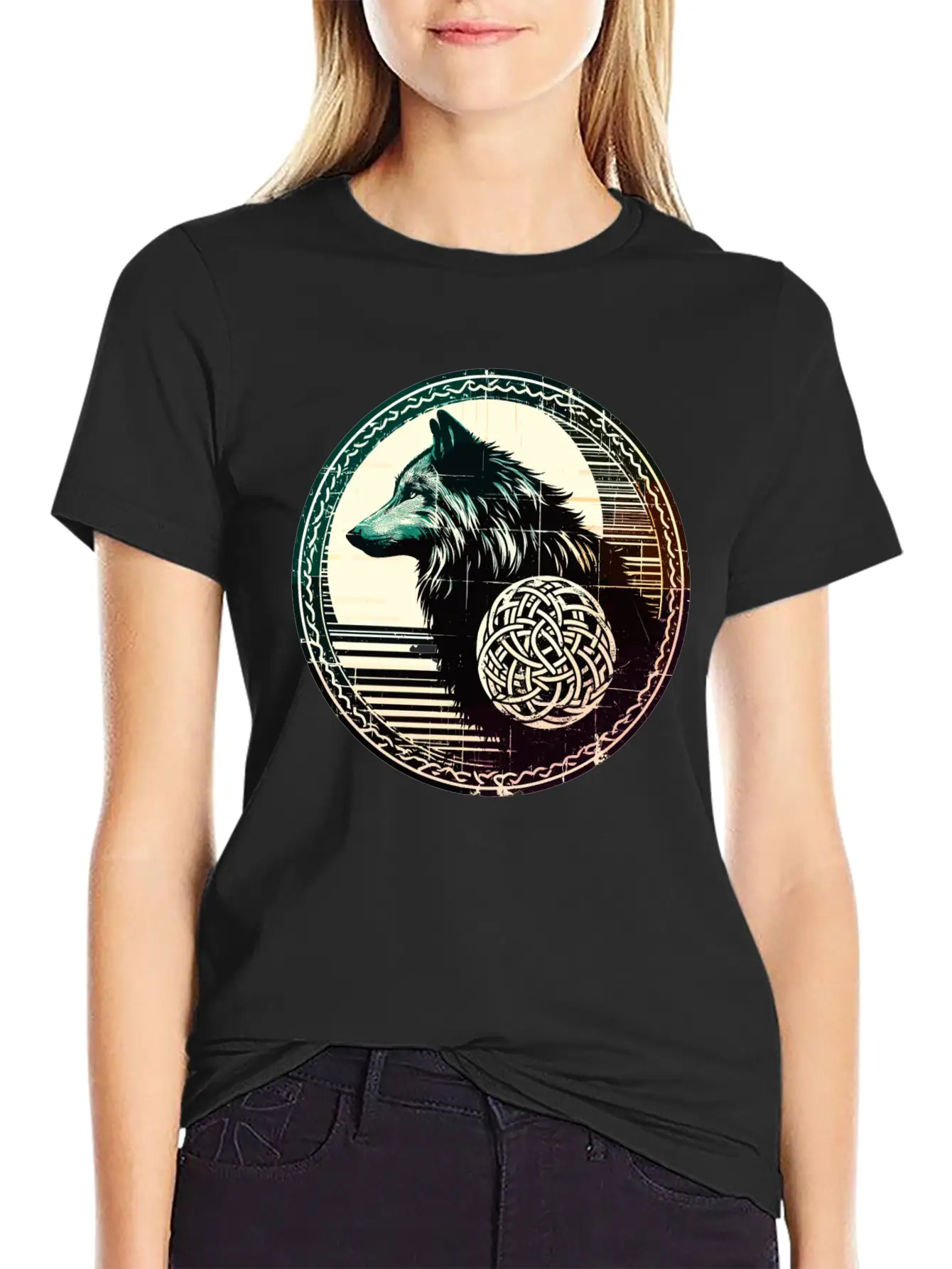 Retro Celtic Wolf Unisex Casual T-Shirt – Clean Design For Daily Comfort