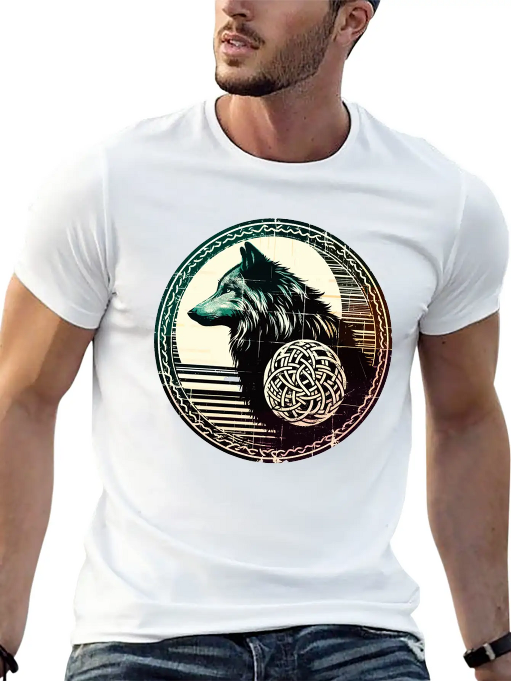 Retro Celtic Wolf Unisex Casual T-Shirt – Clean Design For Daily Comfort