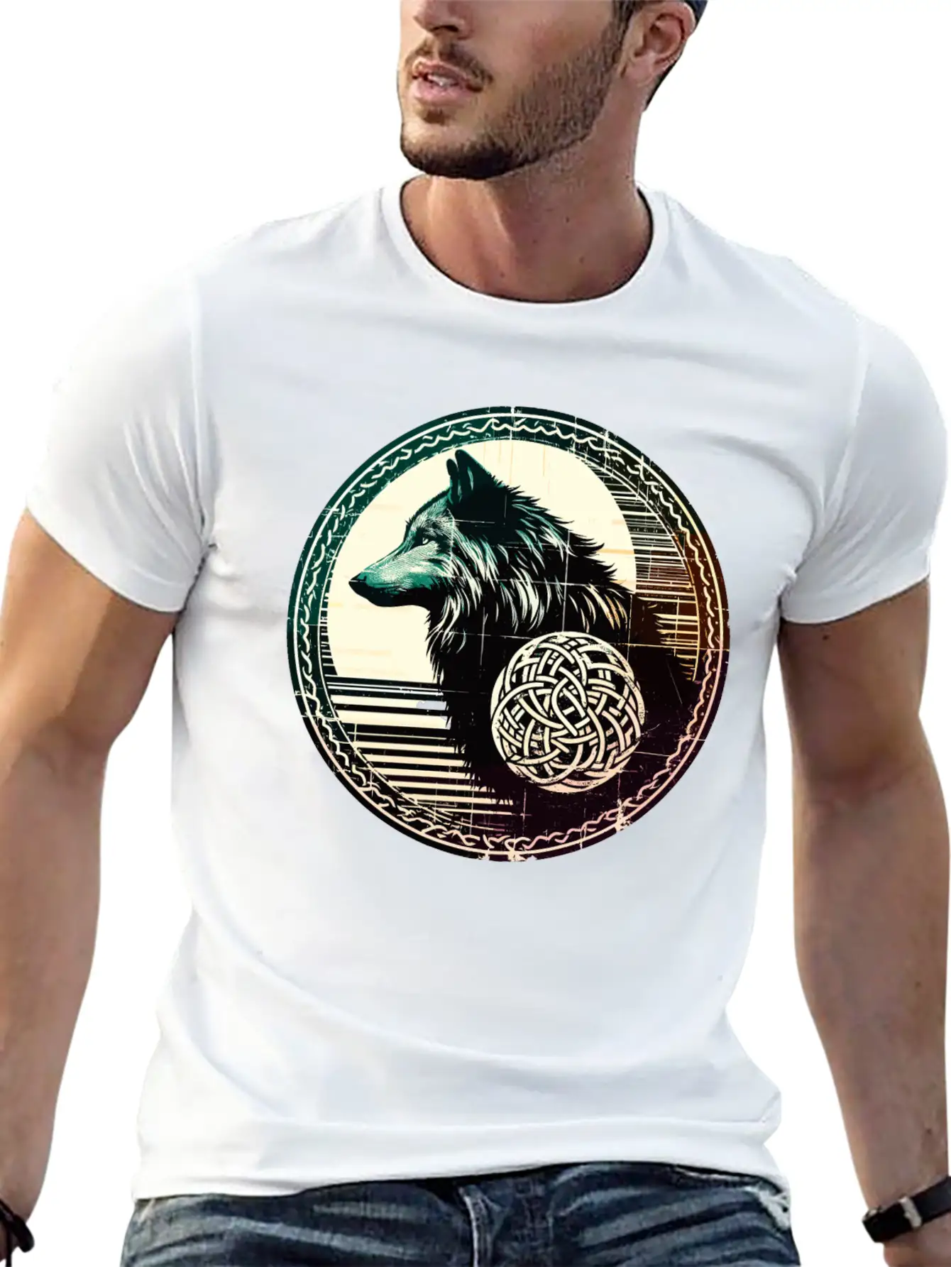 Retro Celtic Wolf Unisex Casual T-Shirt – Clean Design For Daily Comfort