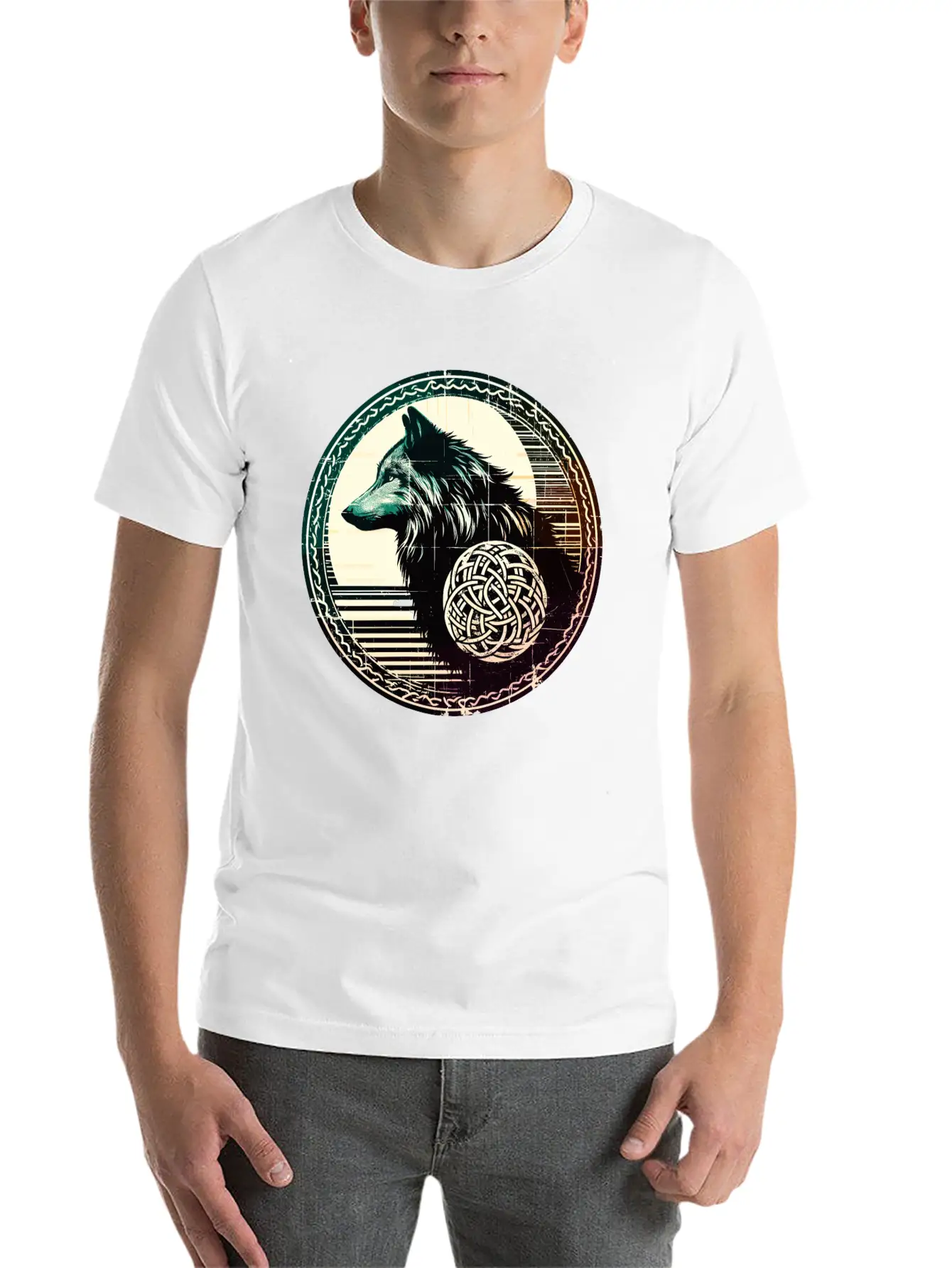 Retro Celtic Wolf Unisex Casual T-Shirt – Clean Design For Daily Comfort
