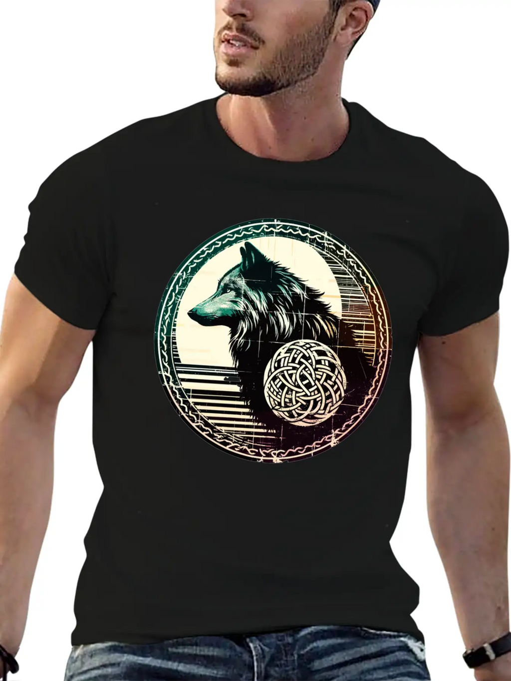 Retro Celtic Wolf Unisex Casual T-Shirt – Clean Design For Daily Comfort