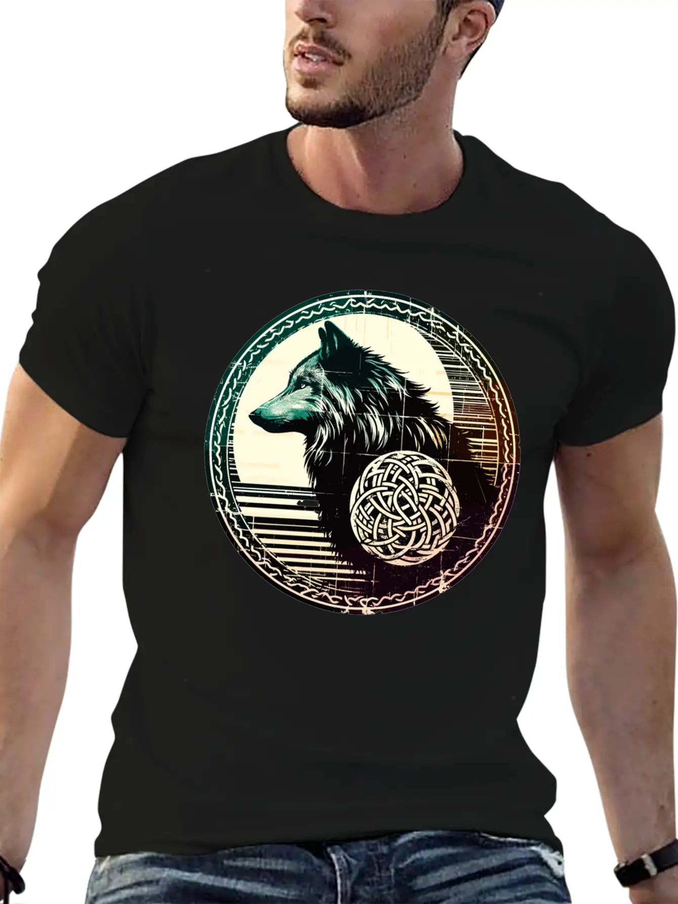 Retro Celtic Wolf Unisex Casual T-Shirt – Clean Design For Daily Comfort