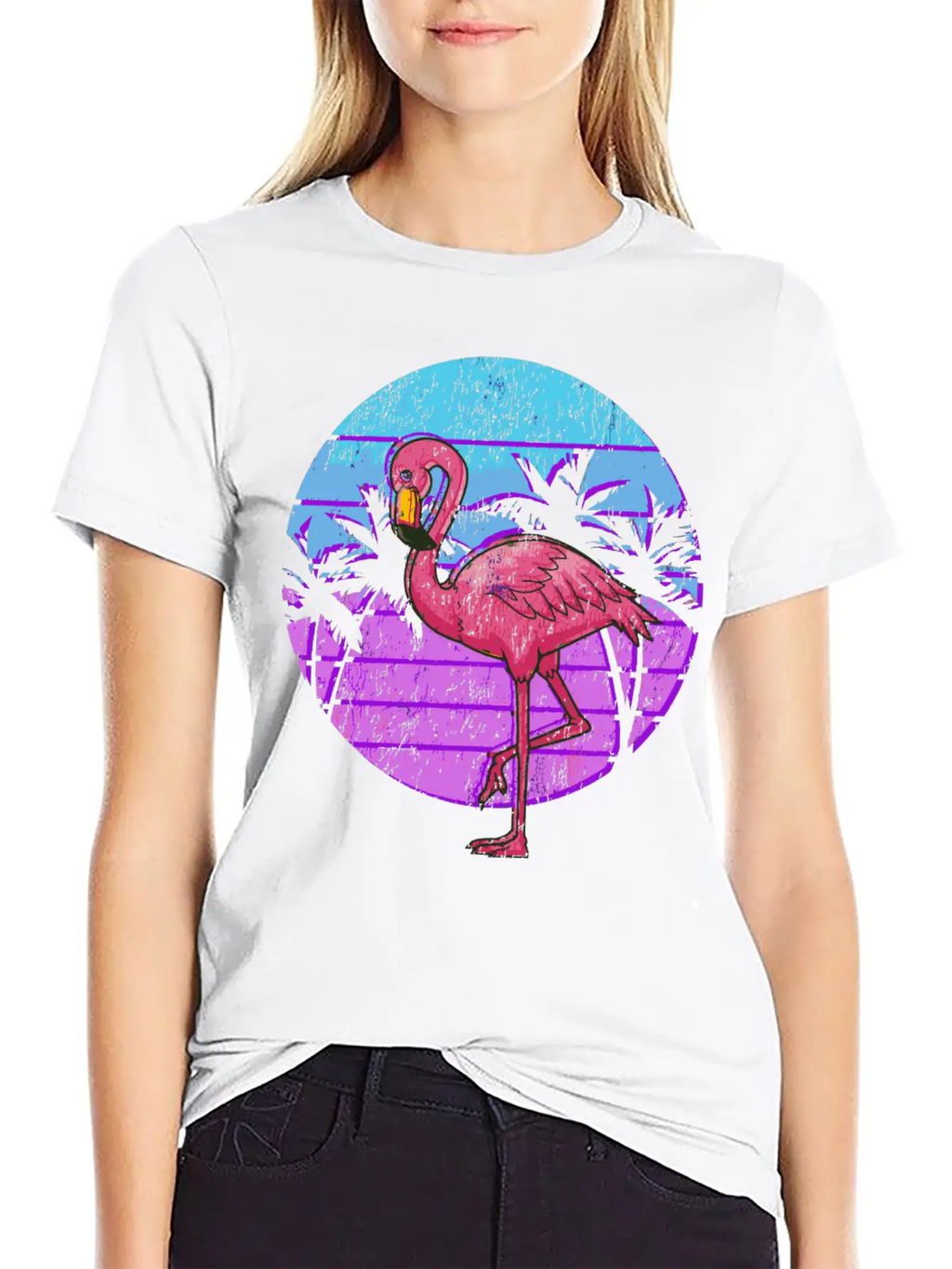 Retro Flamingo Japanese Otaku Grunge Aesthetic Vap Unisex Casual T-Shirt – Clean Design For Daily Comfort