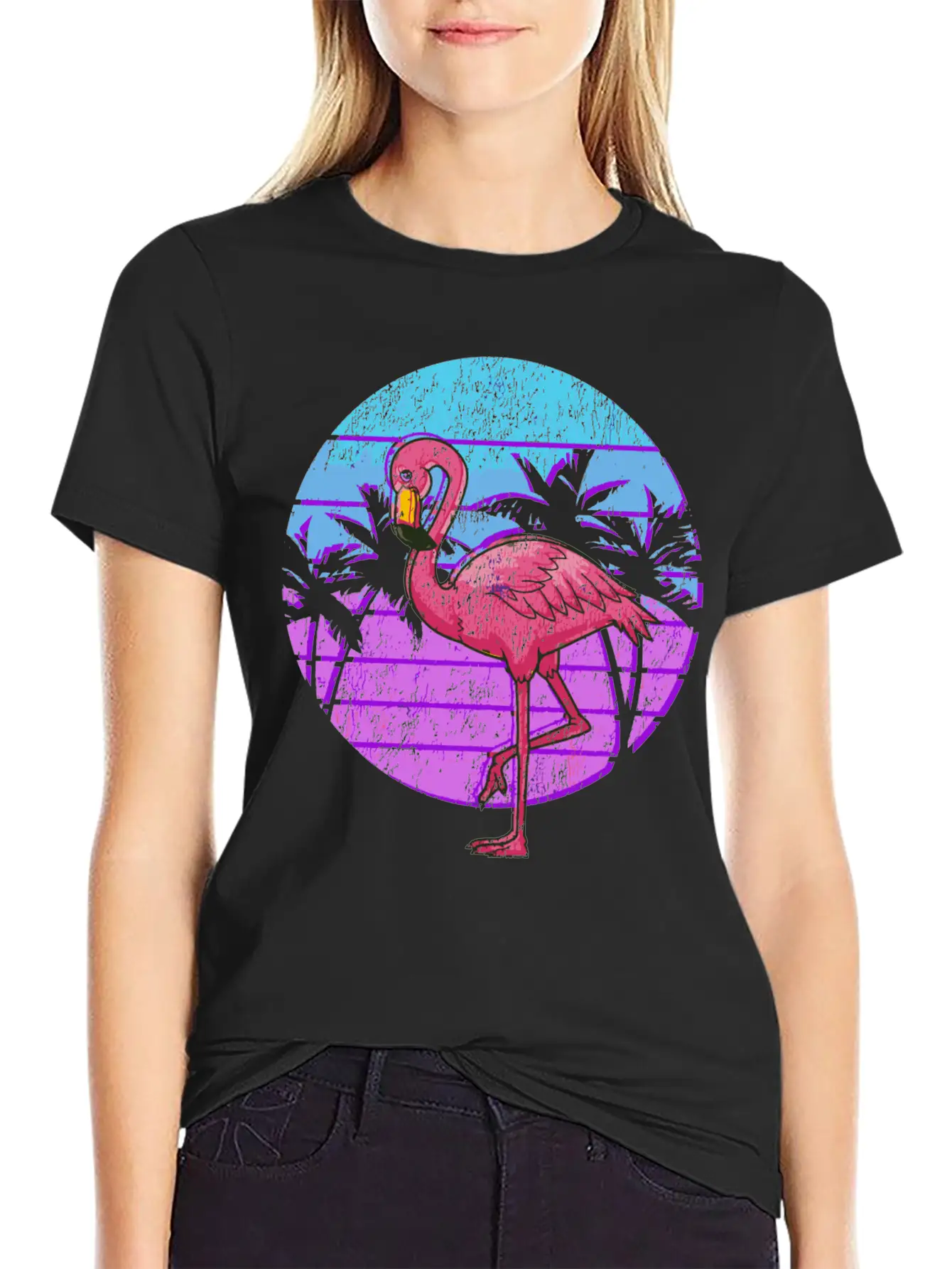 Retro Flamingo Japanese Otaku Grunge Aesthetic Vap Unisex Casual T-Shirt – Clean Design For Daily Comfort