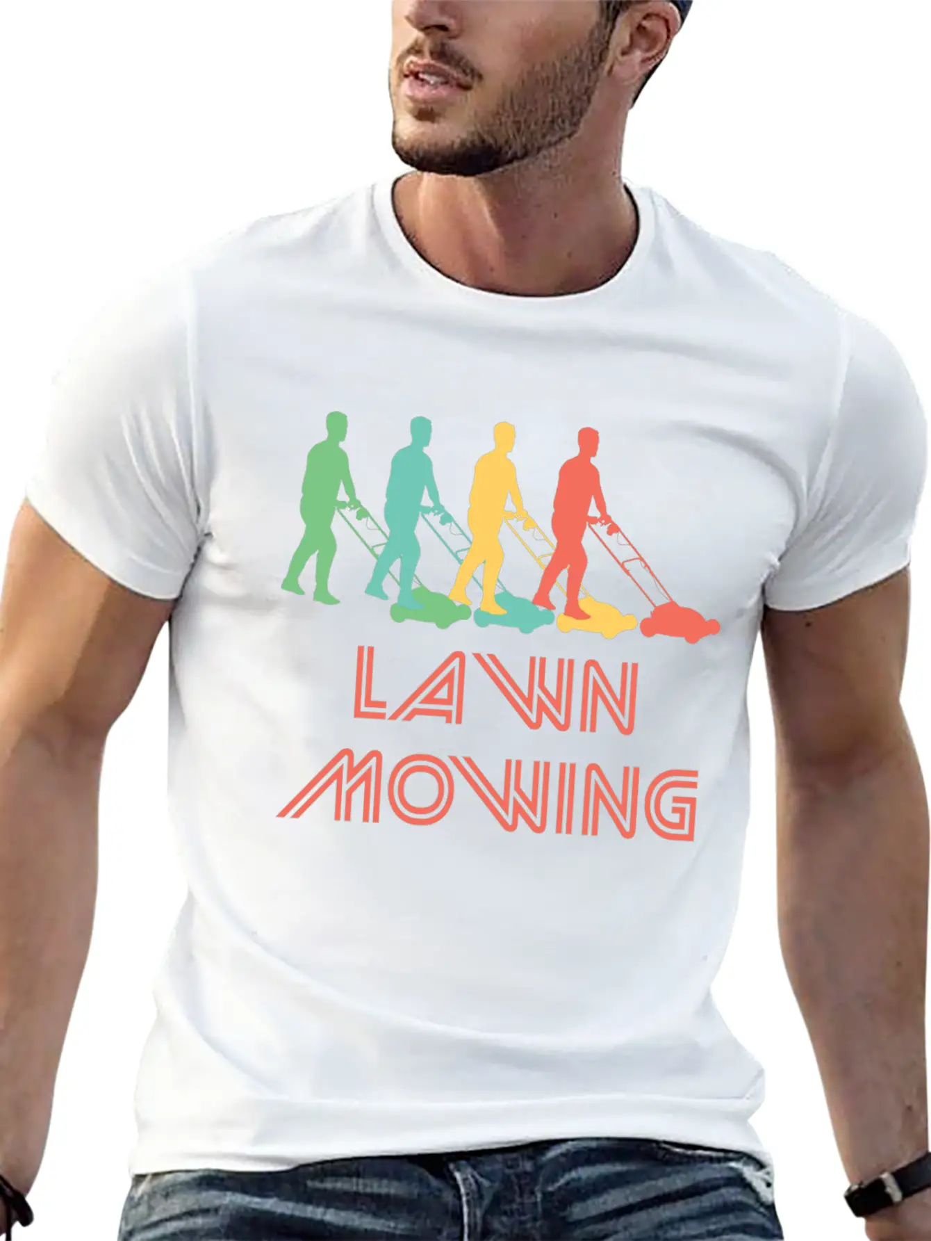 Retro Lawn Mowing Pop Art Essential Cotton Tee For Daily Outfits – Unisex Style