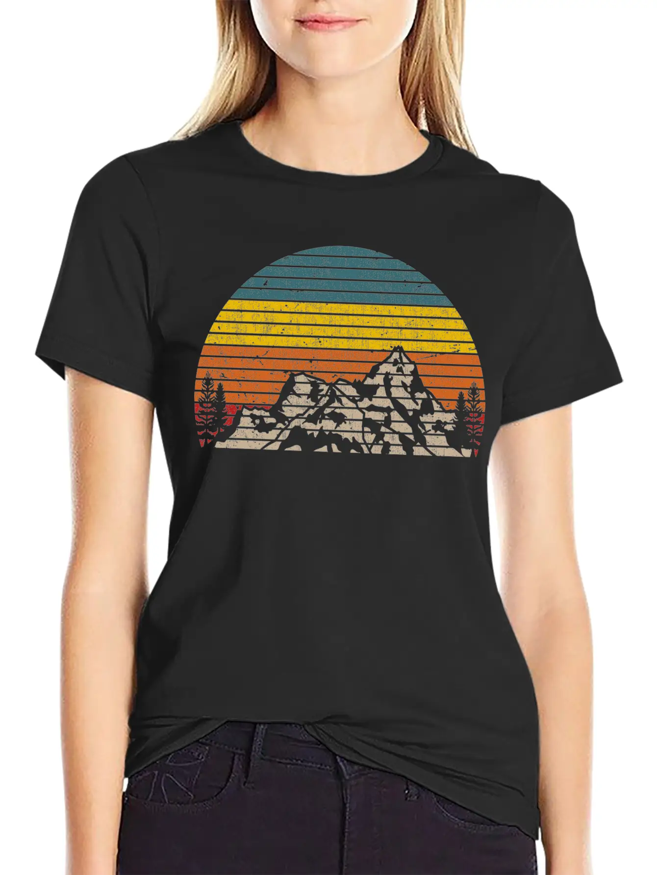 Retro Mountain Sunset Outdoor Hiking And Camping Unisex Casual T-Shirt – Clean Design For Daily Comfort