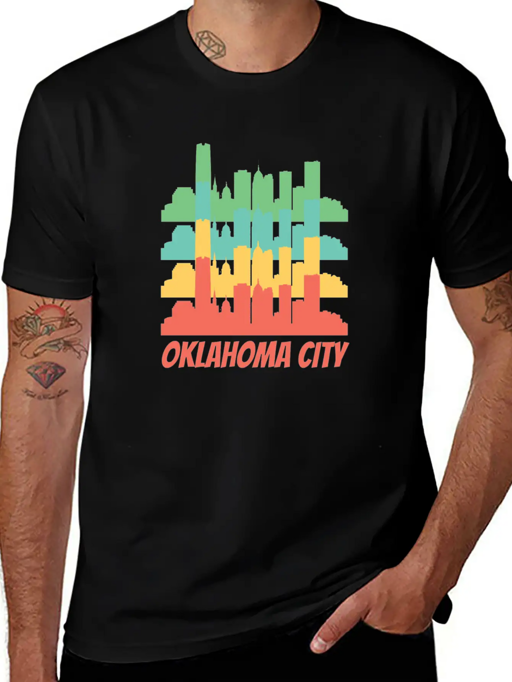 Retro Oklahoma City OK Skyline Pop Art Essential Cotton Tee For Daily Outfits – Unisex Style