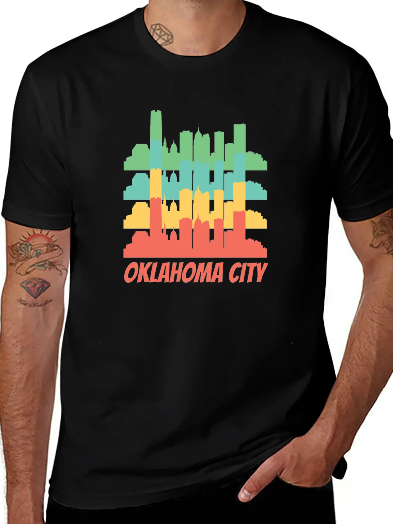 Retro Oklahoma City OK Skyline Pop Art Essential Cotton Tee For Daily Outfits – Unisex Style