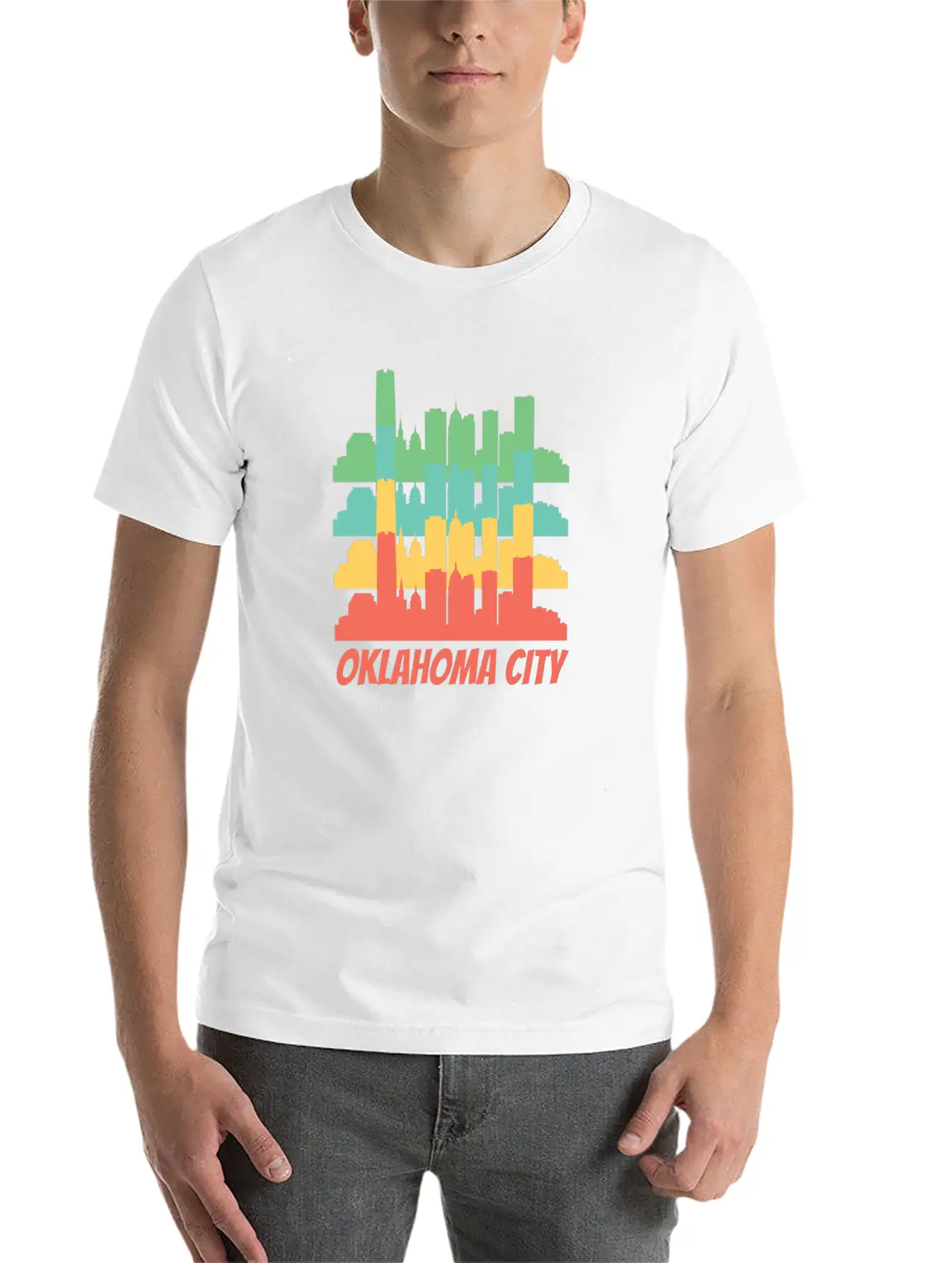 Retro Oklahoma City OK Skyline Pop Art Essential Cotton Tee For Daily Outfits – Unisex Style