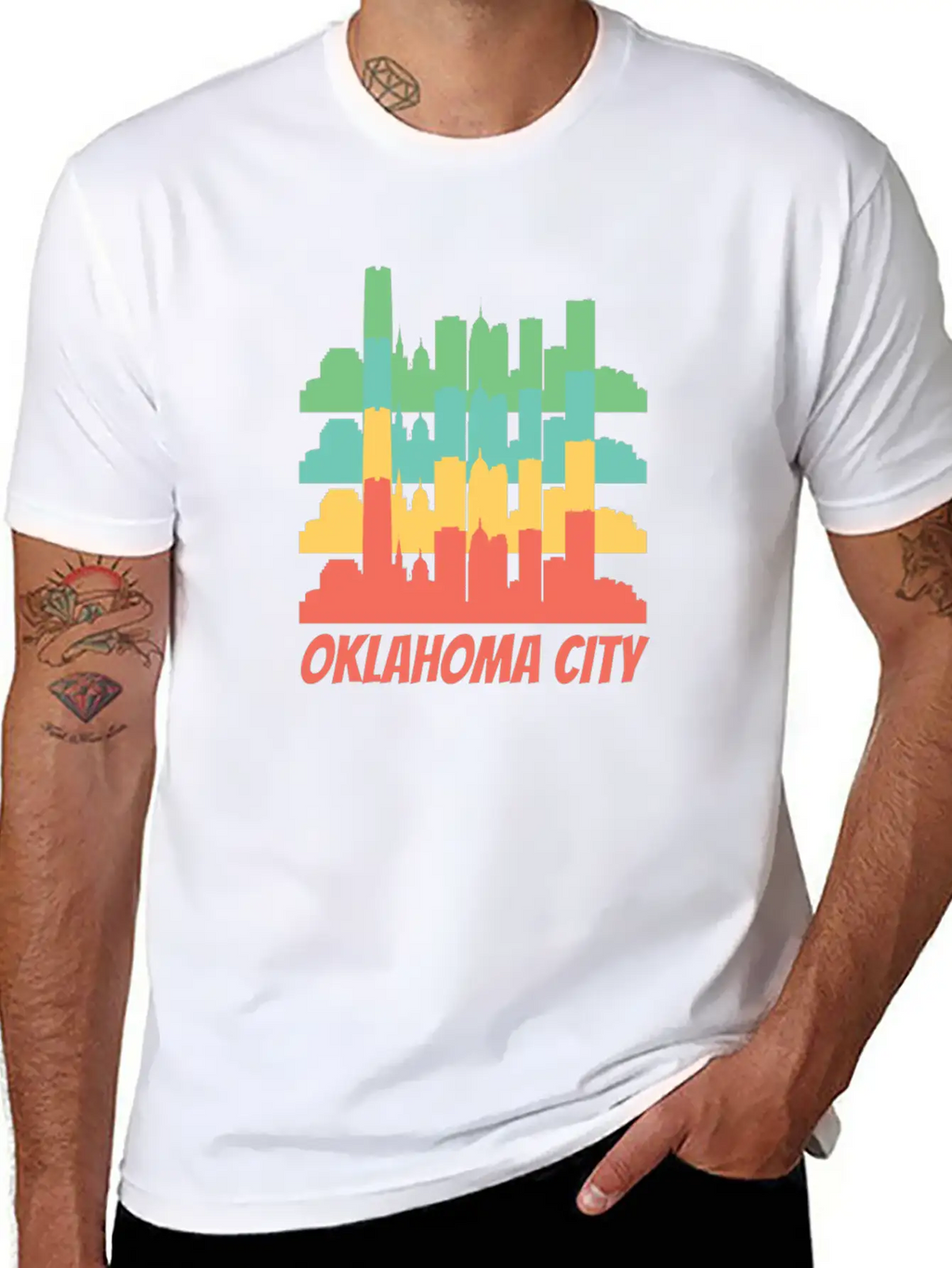Retro Oklahoma City OK Skyline Pop Art Essential Cotton Tee For Daily Outfits – Unisex Style