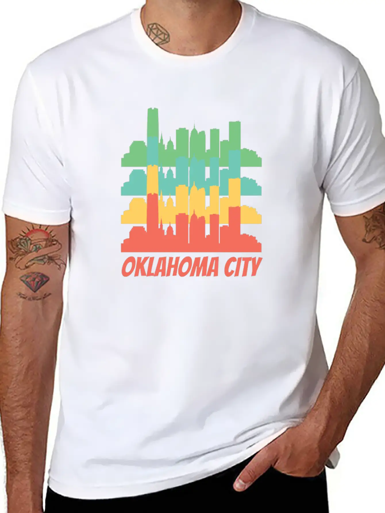 Retro Oklahoma City OK Skyline Pop Art Essential Cotton Tee For Daily Outfits – Unisex Style