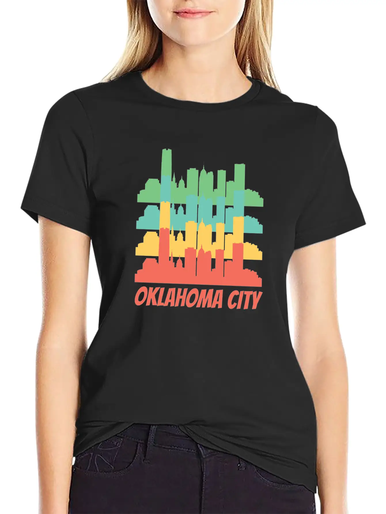 Retro Oklahoma City OK Skyline Pop Art Essential Cotton Tee For Daily Outfits – Unisex Style
