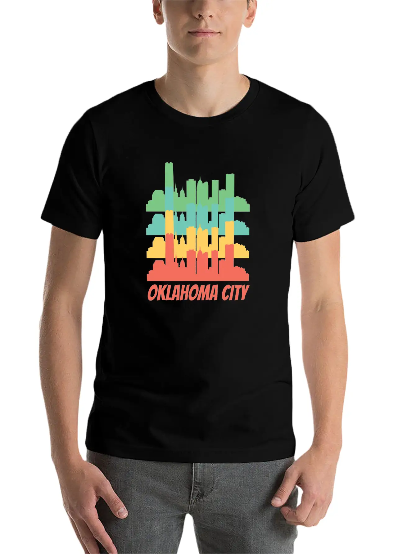 Retro Oklahoma City OK Skyline Pop Art Essential Cotton Tee For Daily Outfits – Unisex Style