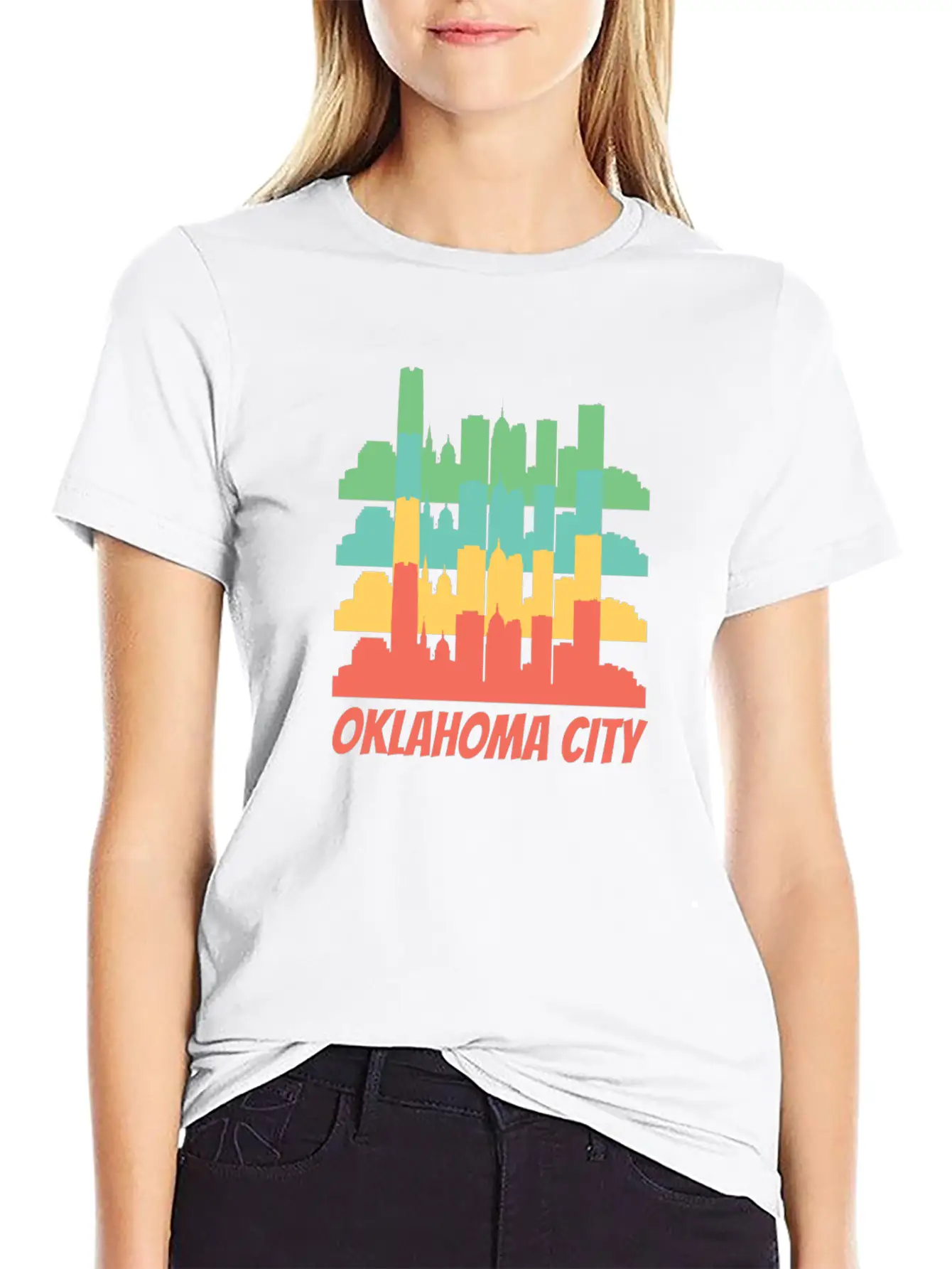 Retro Oklahoma City OK Skyline Pop Art Essential Cotton Tee For Daily Outfits – Unisex Style