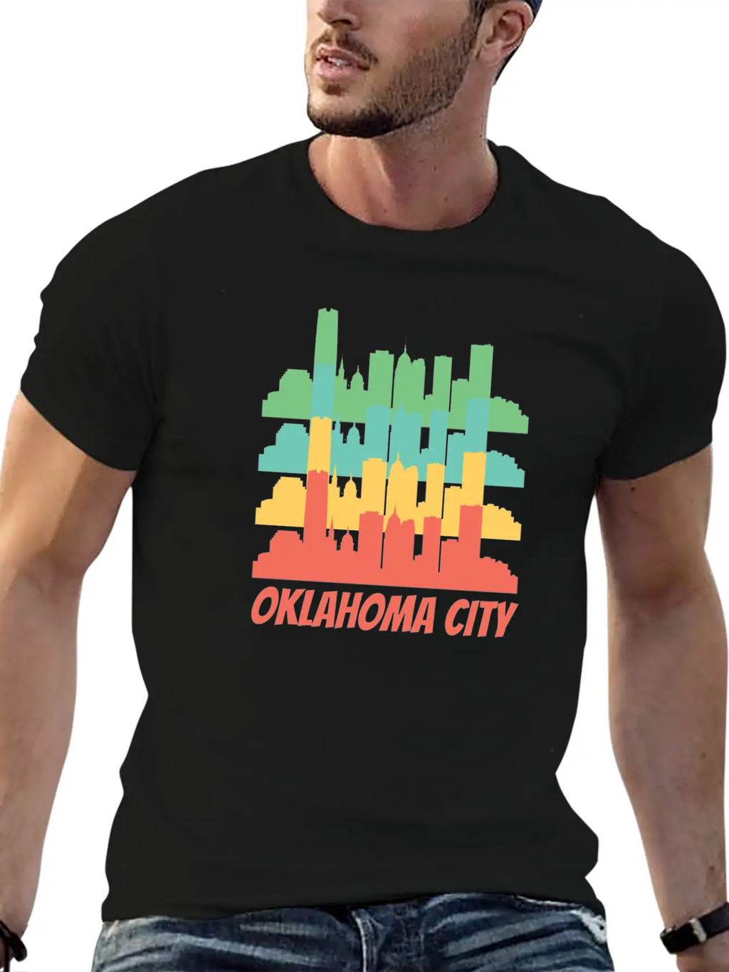 Retro Oklahoma City OK Skyline Pop Art Essential Cotton Tee For Daily Outfits – Unisex Style