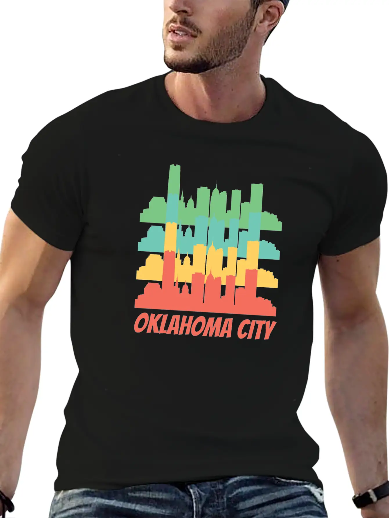 Retro Oklahoma City OK Skyline Pop Art Essential Cotton Tee For Daily Outfits – Unisex Style