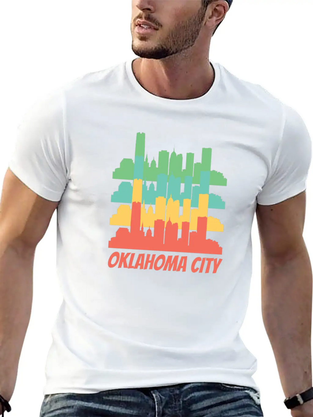 Retro Oklahoma City OK Skyline Pop Art Essential Cotton Tee For Daily Outfits – Unisex Style