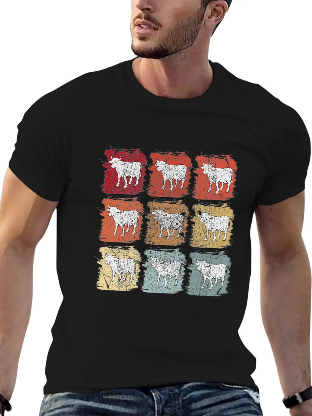 Retro Pop Art Cow Bull Unisex Casual T-Shirt – Clean Design For Daily Comfort
