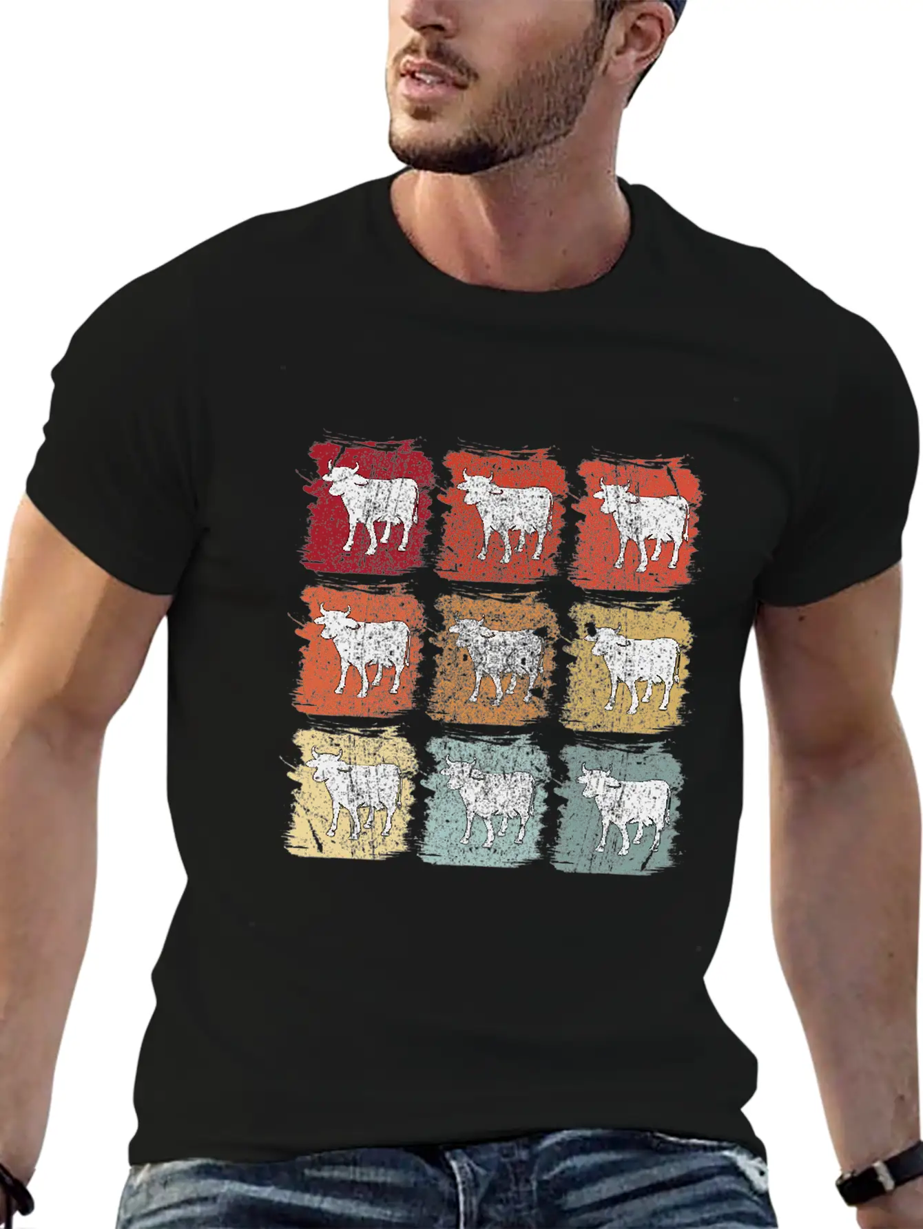 Retro Pop Art Cow Bull Unisex Casual T-Shirt – Clean Design For Daily Comfort