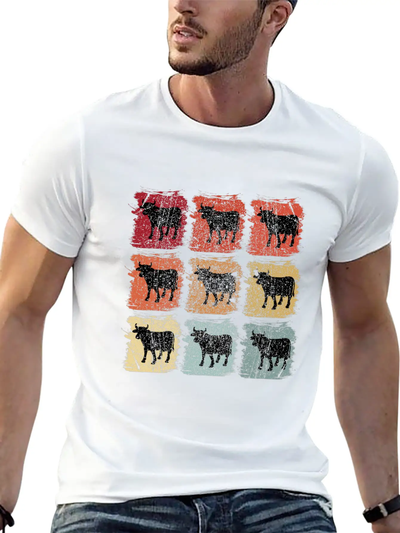 Retro Pop Art Cow Bull Unisex Casual T-Shirt – Clean Design For Daily Comfort