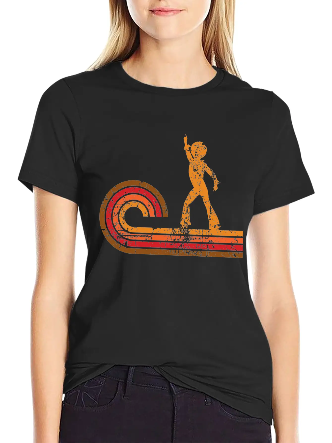 Retro Style Disco Dancer Silhouette Disco Casual Graphic T-Shirt – Simple And Comfortable Daily Wear