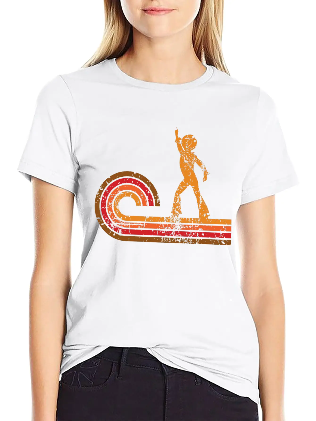 Retro Style Disco Dancer Silhouette Disco Casual Graphic T-Shirt – Simple And Comfortable Daily Wear