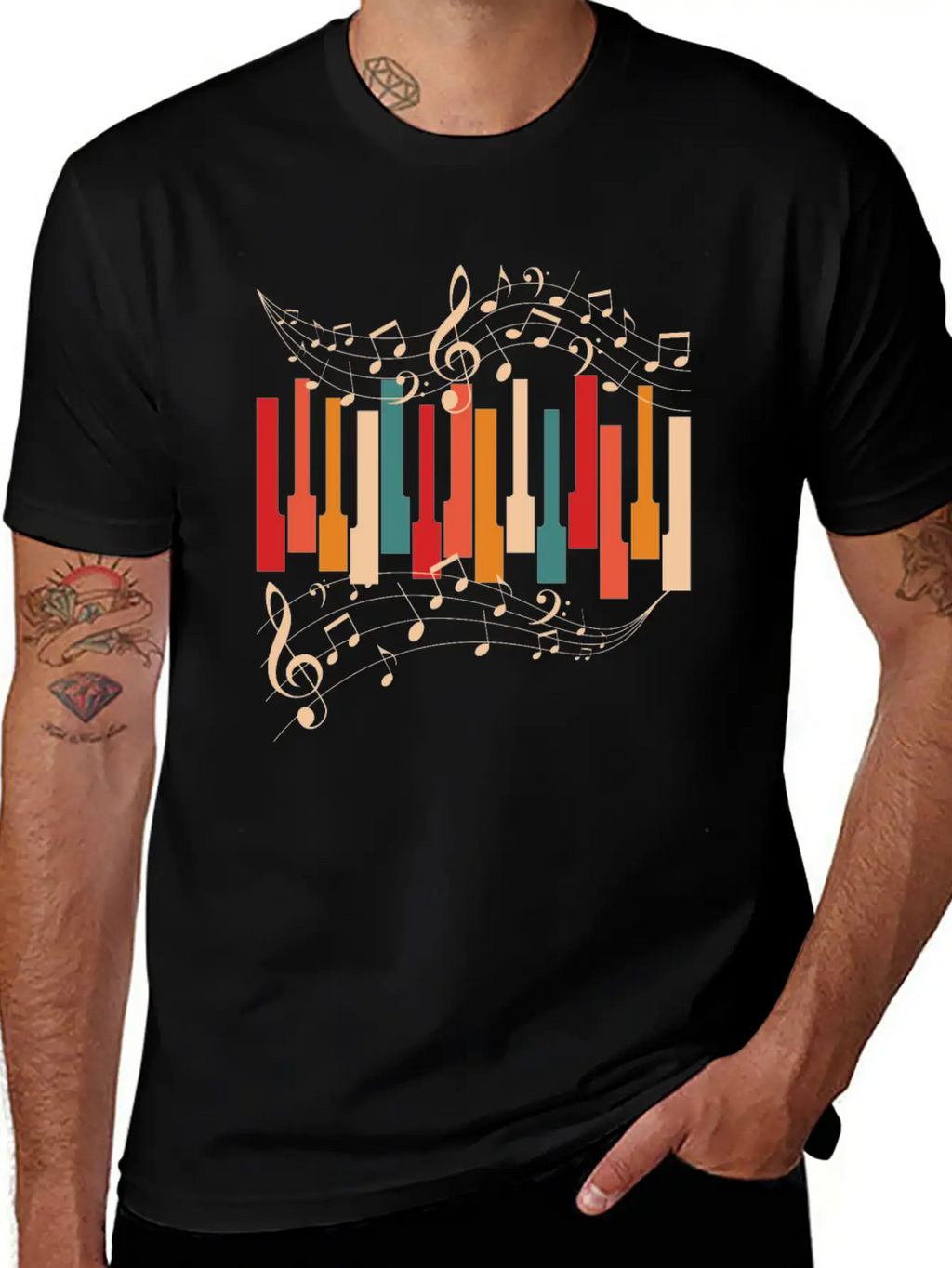 Retro Style Piano Musician Essential Cotton Tee For Daily Outfits – Unisex Style