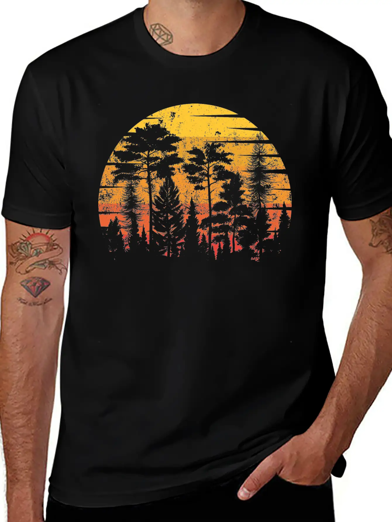 Retro Style Wildlife Trees Outdoors Nature Forest Unisex Short Sleeve Soft Cotton T-Shirt – Casual Everyday Wear