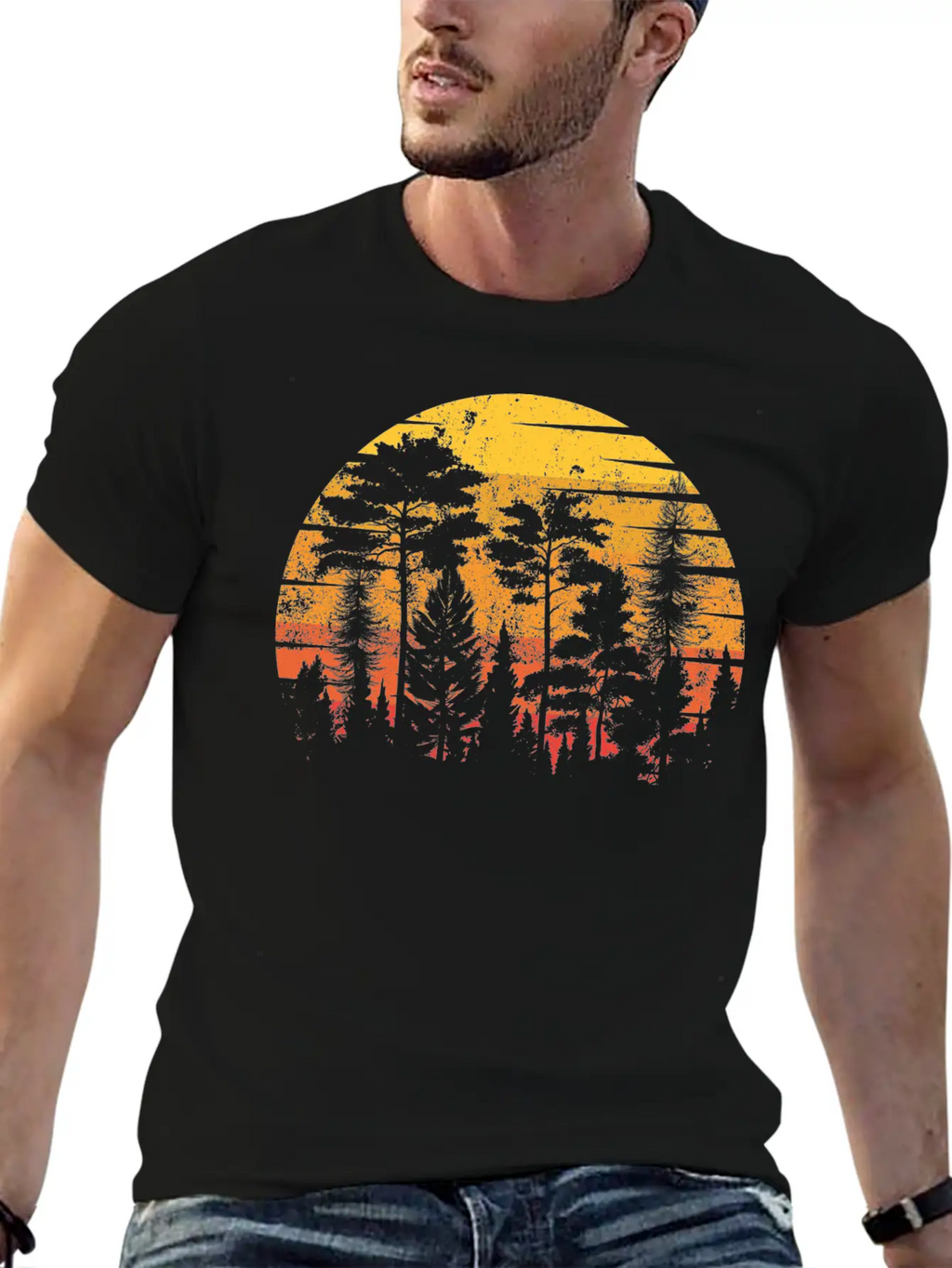 Retro Style Wildlife Trees Outdoors Nature Forest Unisex Short Sleeve Soft Cotton T-Shirt – Casual Everyday Wear