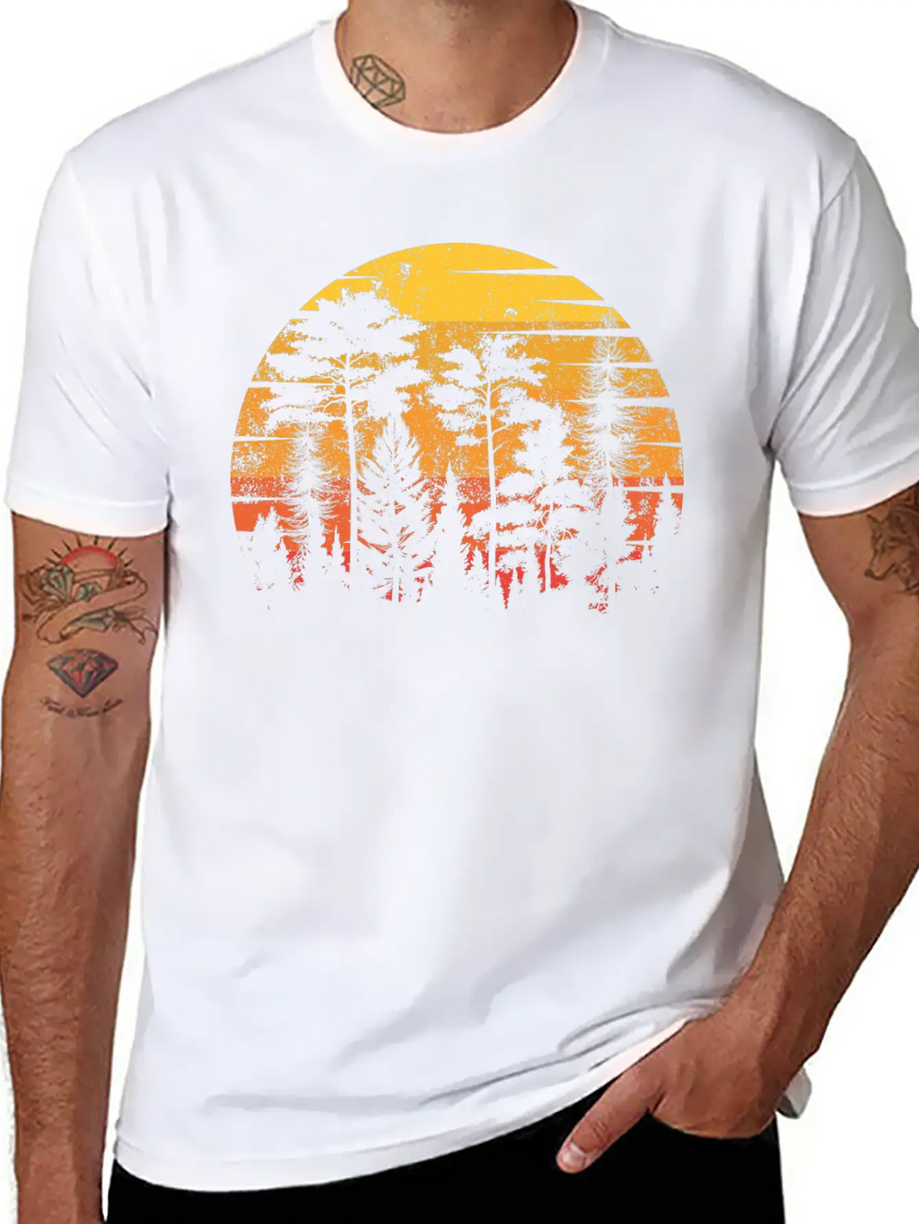 Retro Style Wildlife Trees Outdoors Nature Forest Unisex Short Sleeve Soft Cotton T-Shirt – Casual Everyday Wear