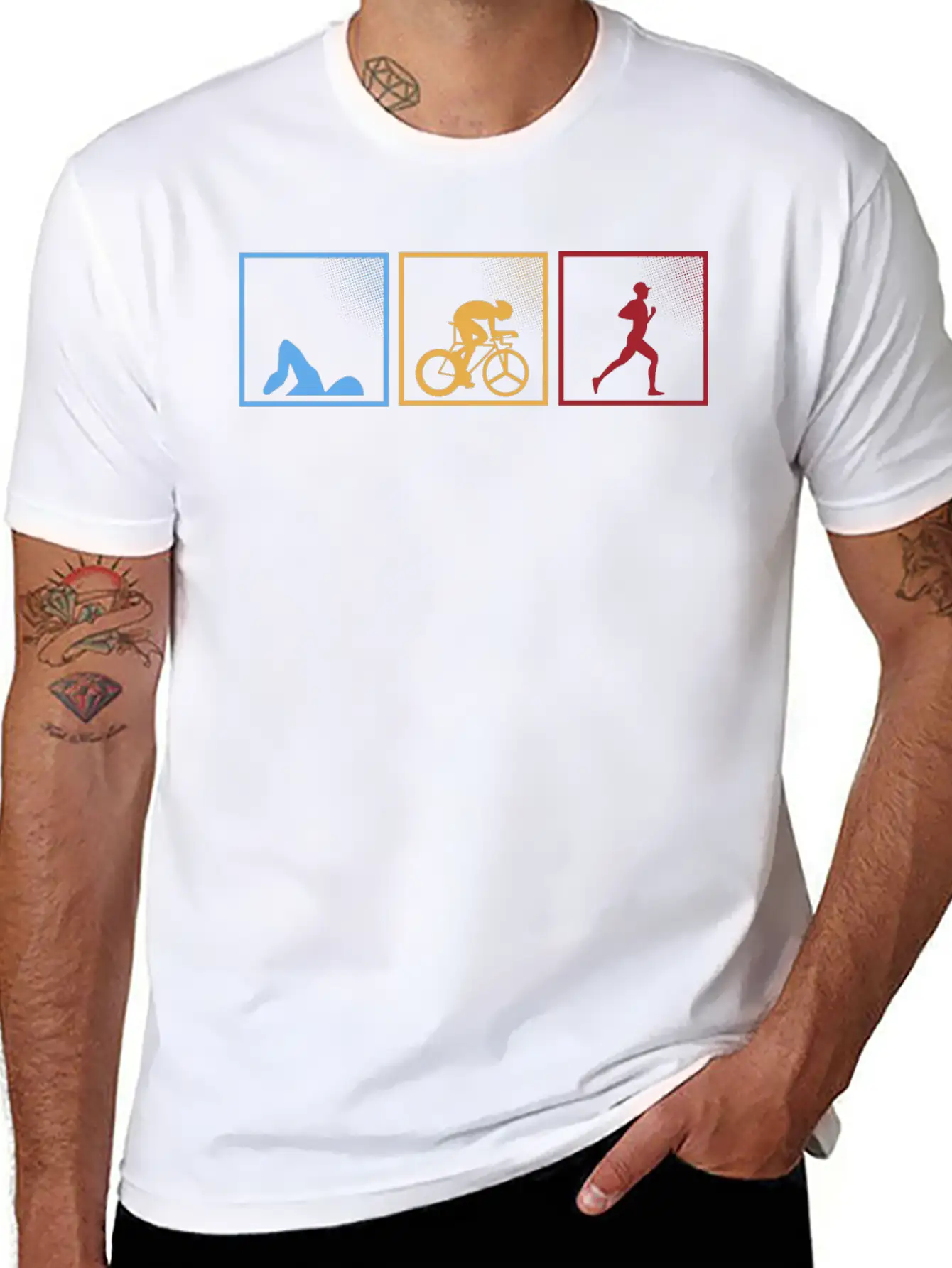 Retro Triathlon Swimming Cycling Running Athlete Unisex Short Sleeve Soft Cotton T-Shirt – Casual Everyday Wear