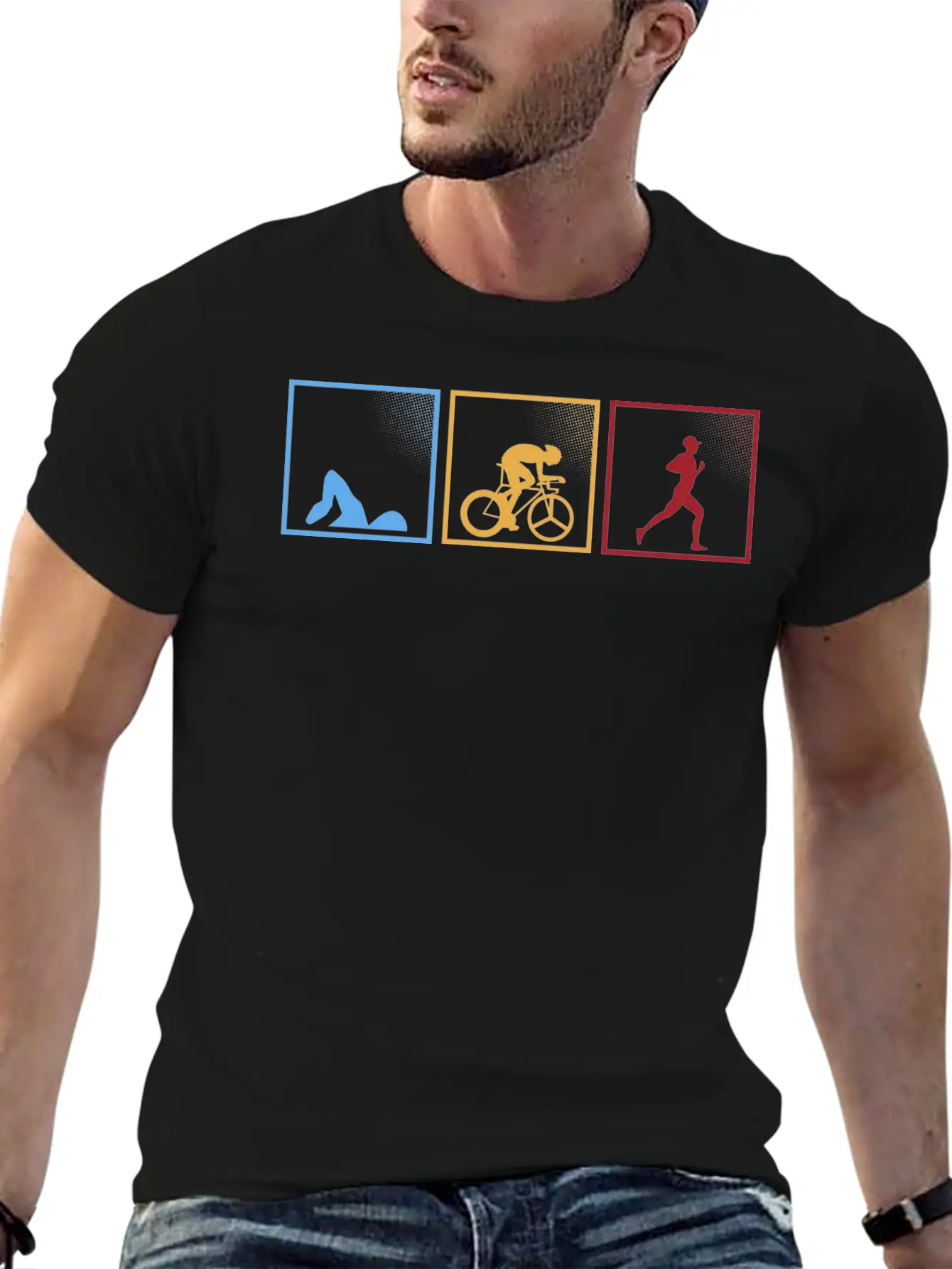 Retro Triathlon Swimming Cycling Running Athlete Unisex Short Sleeve Soft Cotton T-Shirt – Casual Everyday Wear