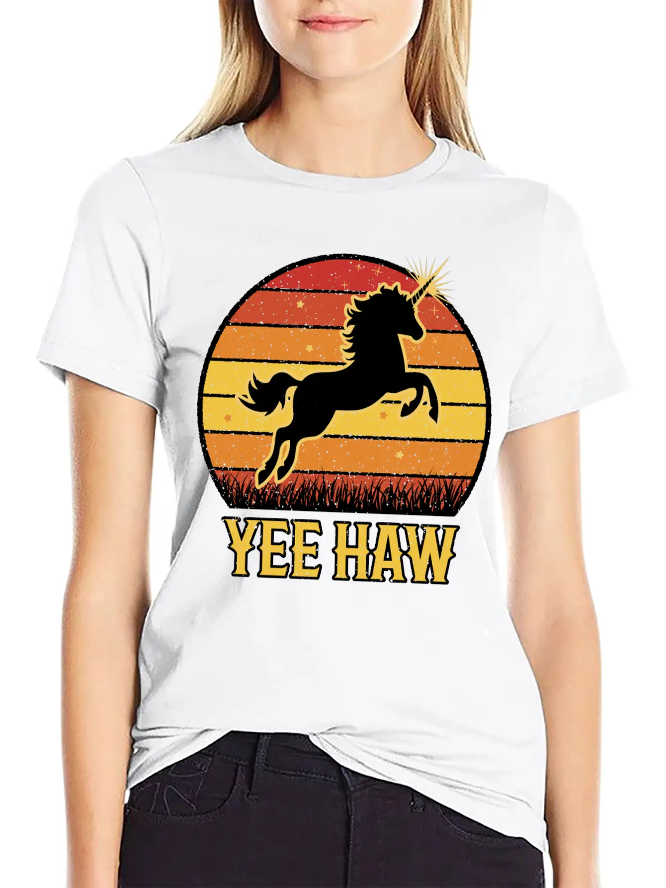Retro Unicorn Yee-Haw Unisex Casual T-Shirt – Clean Design For Daily Comfort