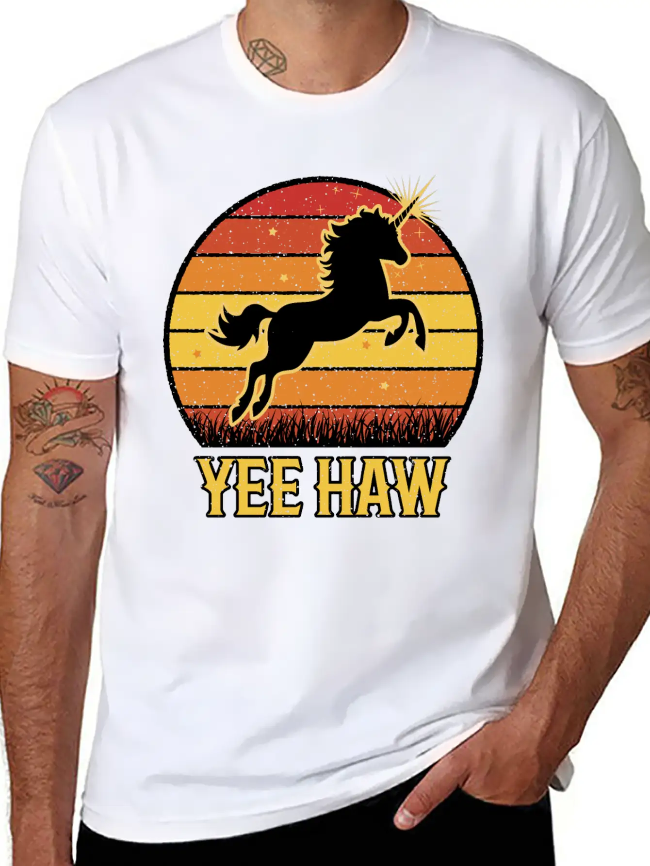 Retro Unicorn Yee-Haw Unisex Casual T-Shirt – Clean Design For Daily Comfort