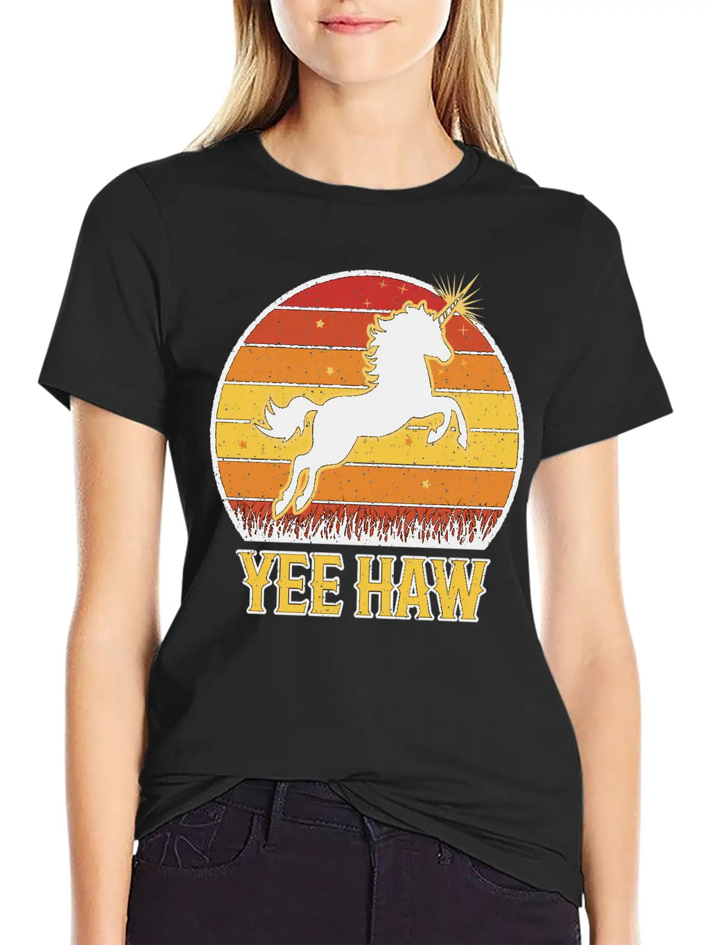 Retro Unicorn Yee-Haw Unisex Casual T-Shirt – Clean Design For Daily Comfort