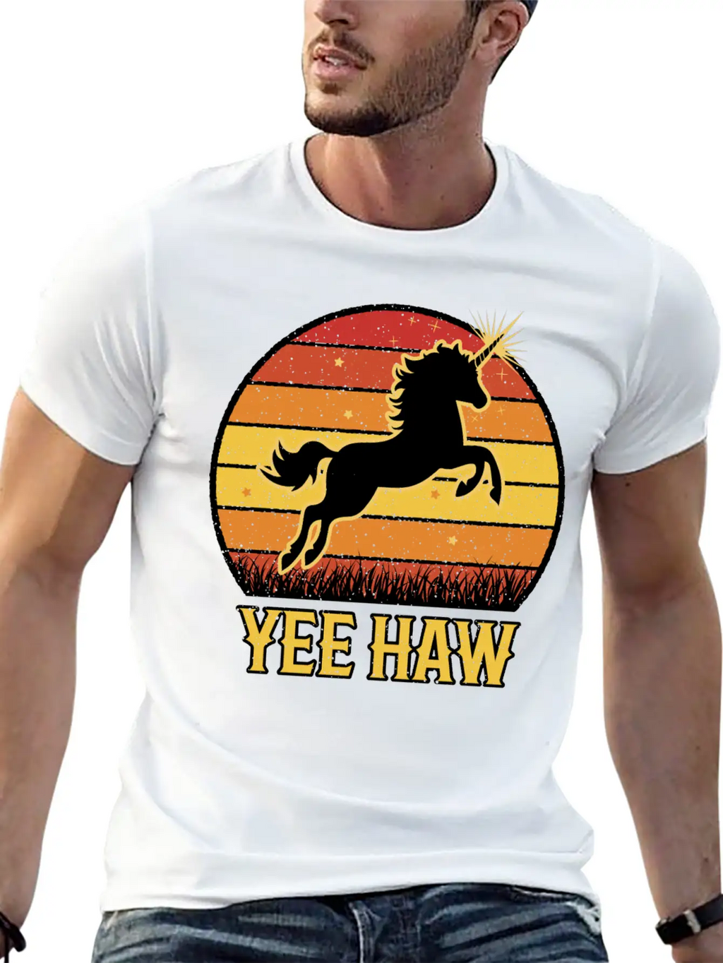 Retro Unicorn Yee-Haw Unisex Casual T-Shirt – Clean Design For Daily Comfort