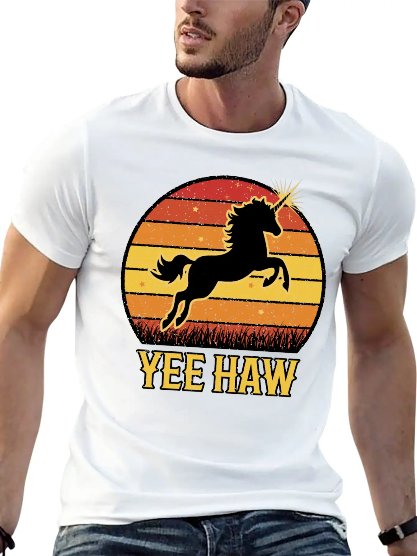Retro Unicorn Yee-Haw Unisex Casual T-Shirt – Clean Design For Daily Comfort