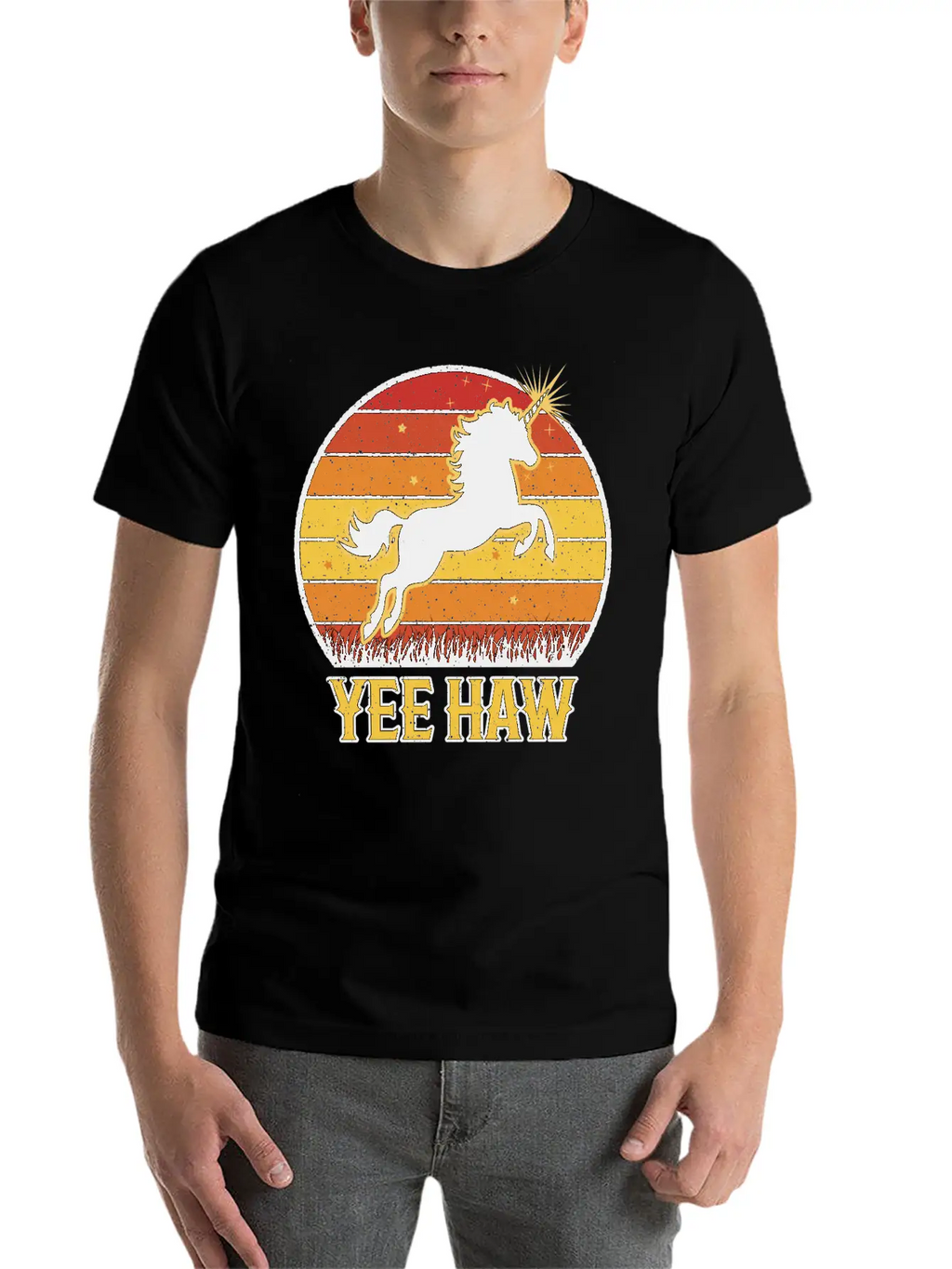 Retro Unicorn Yee-Haw Unisex Casual T-Shirt – Clean Design For Daily Comfort