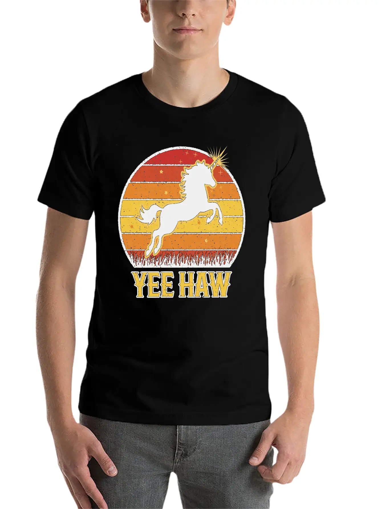 Retro Unicorn Yee-Haw Unisex Casual T-Shirt – Clean Design For Daily Comfort
