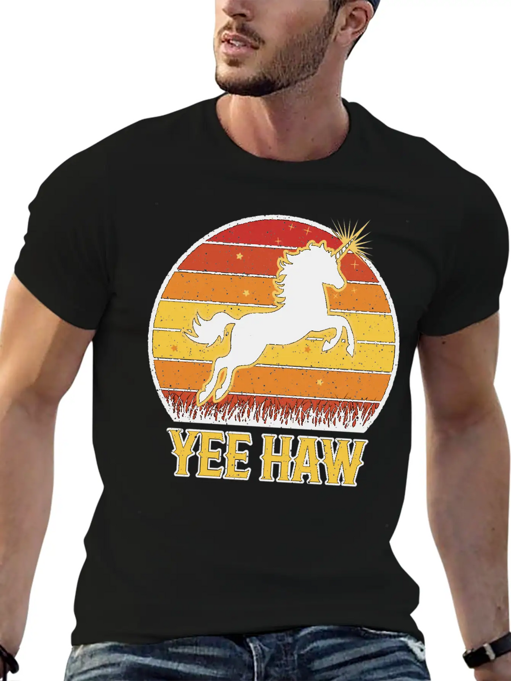 Retro Unicorn Yee-Haw Unisex Casual T-Shirt – Clean Design For Daily Comfort