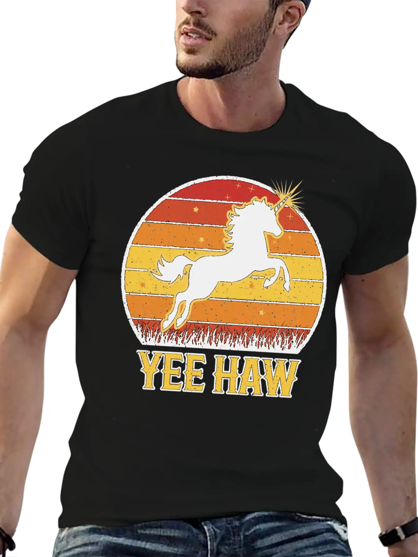 Retro Unicorn Yee-Haw Unisex Casual T-Shirt – Clean Design For Daily Comfort