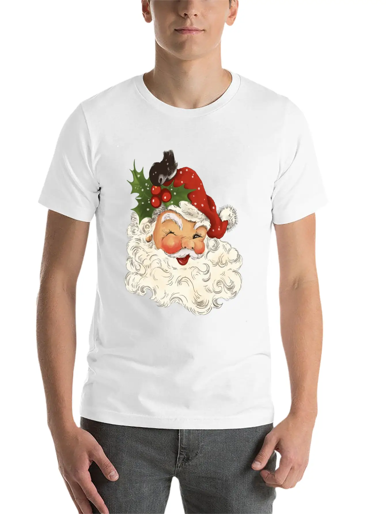 Retro Vintage Pink Santa Claus Christmas Unisex Short Sleeve Soft Cotton T-Shirt – Casual Everyday Wear