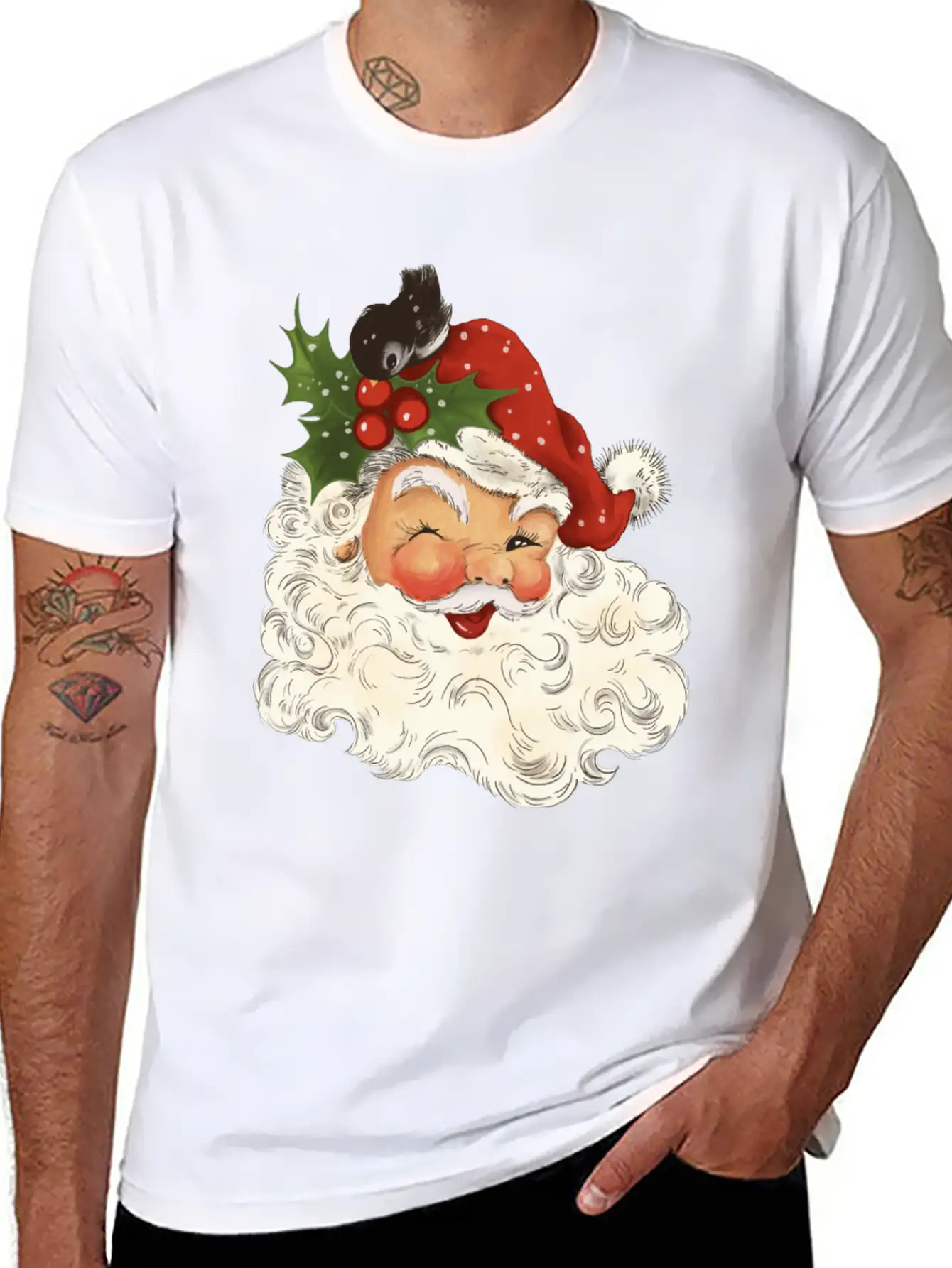 Retro Vintage Pink Santa Claus Christmas Unisex Short Sleeve Soft Cotton T-Shirt – Casual Everyday Wear