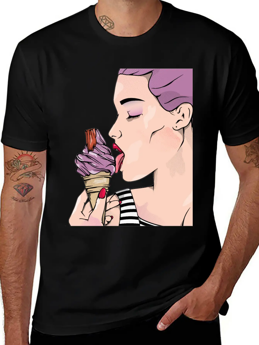 Retro Woman Ice Cream Lick Unisex Casual T-Shirt – Clean Design For Daily Comfort