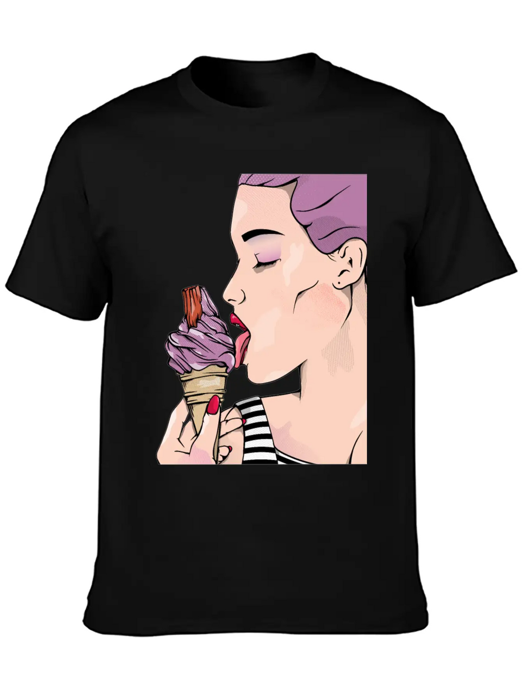 Retro Woman Ice Cream Lick Unisex Casual T-Shirt – Clean Design For Daily Comfort