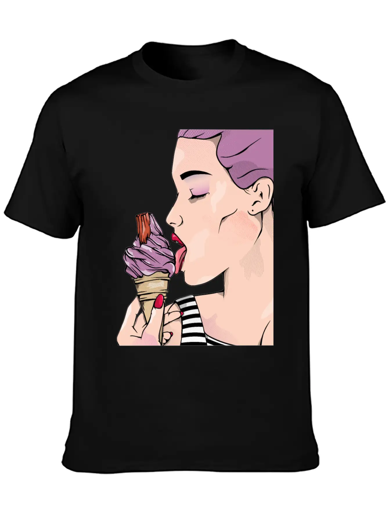 Retro Woman Ice Cream Lick Unisex Casual T-Shirt – Clean Design For Daily Comfort