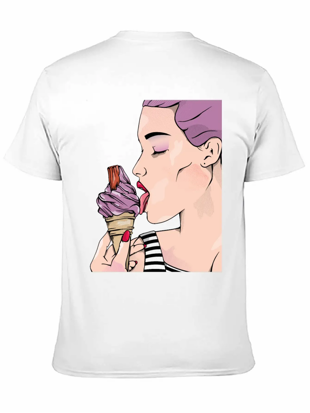 Retro Woman Ice Cream Lick Unisex Casual T-Shirt – Clean Design For Daily Comfort